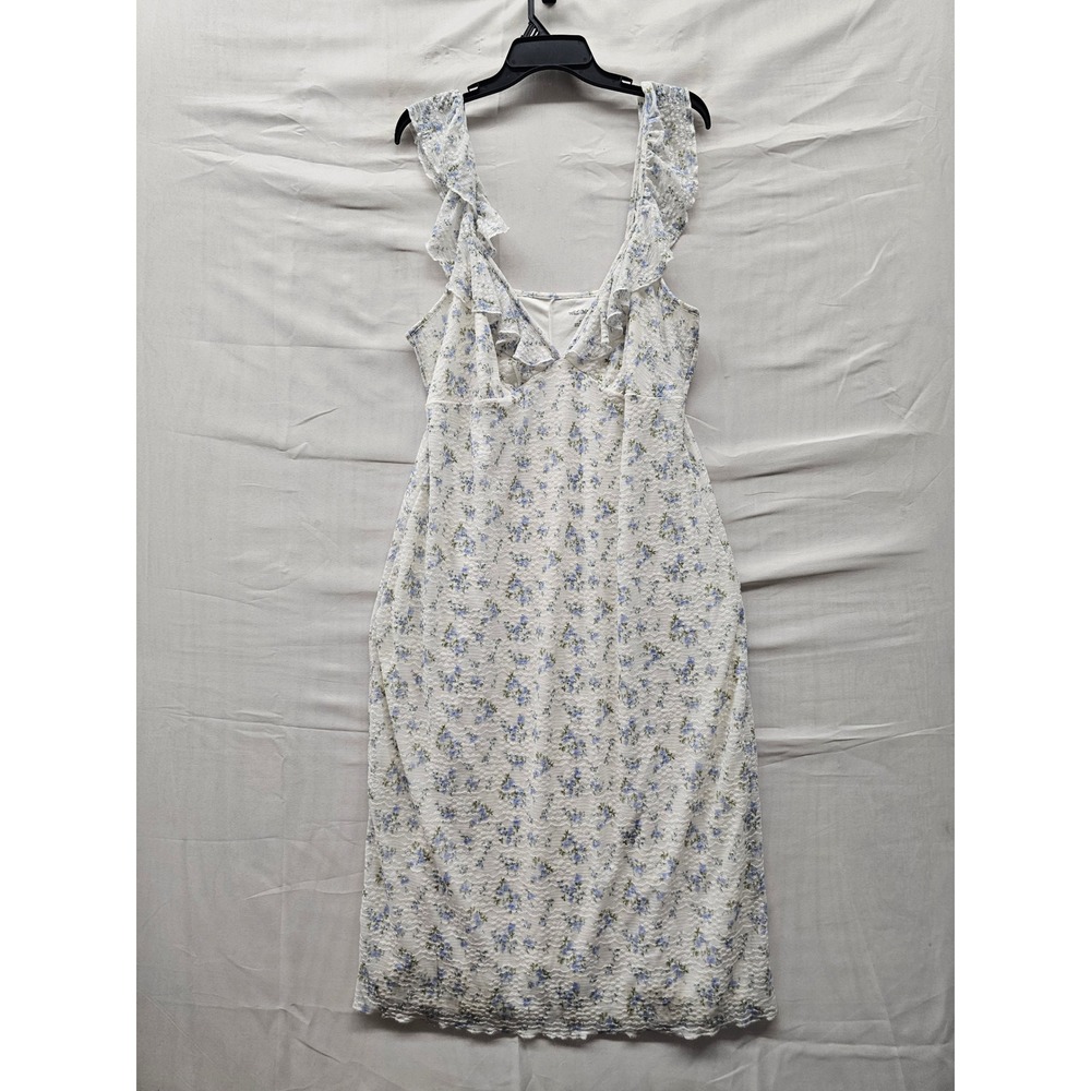 Wild Fable Womens Lace Ruffle Midi Dress White Nylon Blend Casual Size Medium
